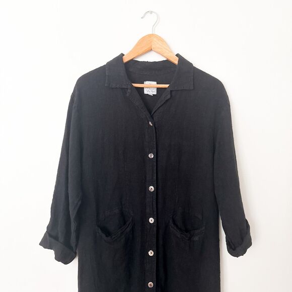 Via Vai by Pollero Linen Dress Black Size Medium Maxi Button Front Lagenlook - Picture 2 of 7